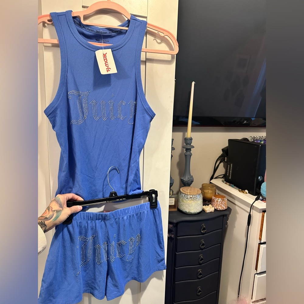 NWT Ripped Studded Juicy Couture Tank+ Short Set In Blue